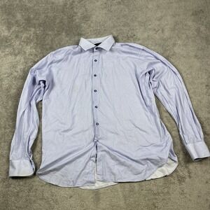 Ike‎ Behar Luxury Cotton Dress Shirt Men's XL Blue & White